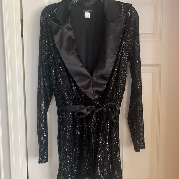 Venus black sequin tuxedo romper size L - Picture 1 of 4